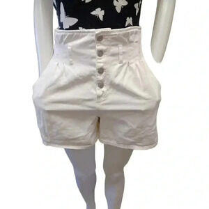 Zara White Button Fly High  Rise Walking Shorts Size Small